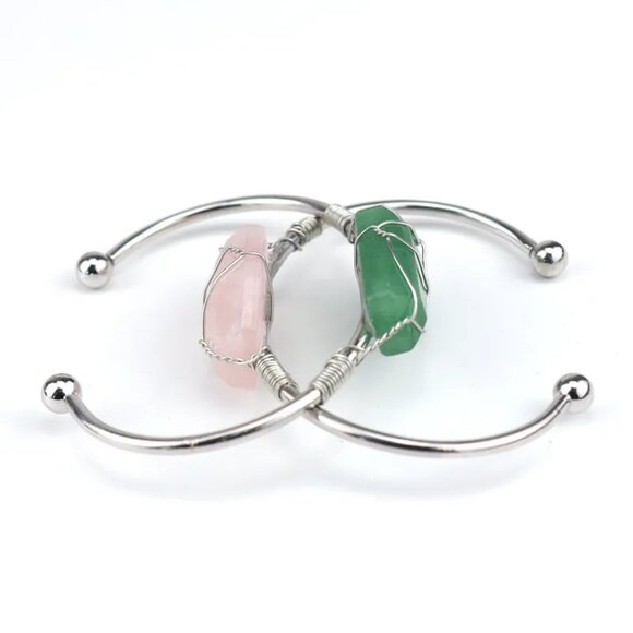 3/$35 Wired Howlite White Grey Natural Stone Crystal Metal Cuff Bangle Bracelet - Picture 4 of 5